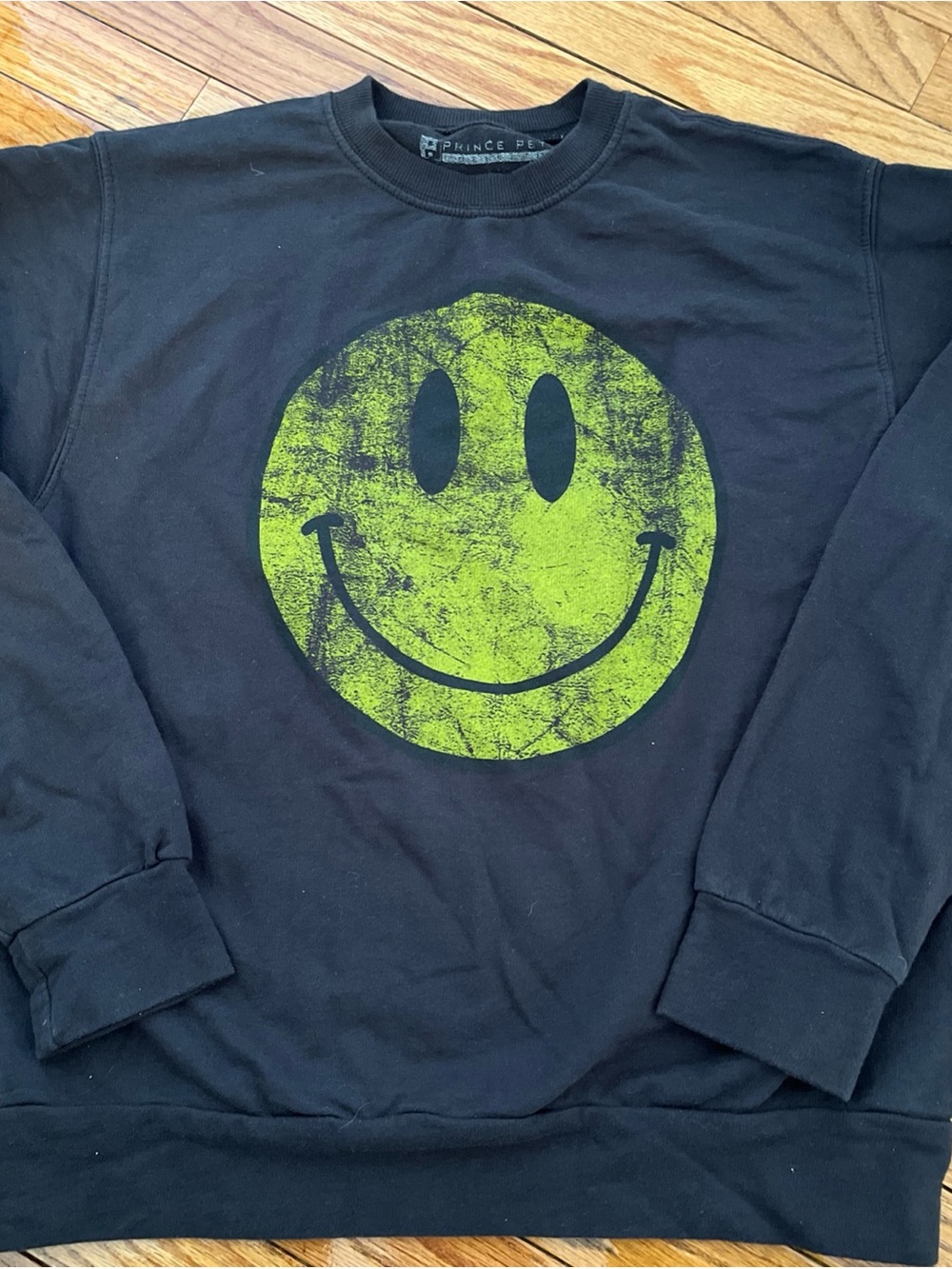 Prince Black Crewneck Sweatshirt with Neon Green Smiley